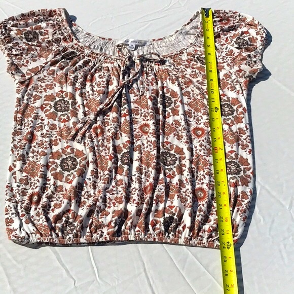 Max Studio Floral Print Scooped Neckline Short Sleeved Elastic Waistband Top Med - Picture 14 of 16